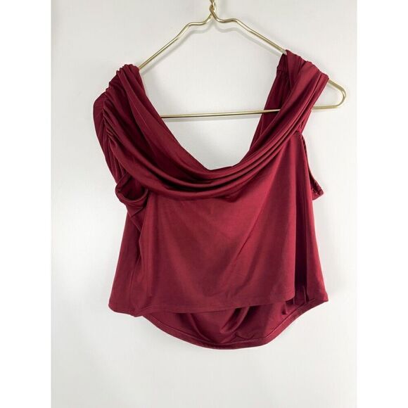 NWT EXPRESS XL BODY CONTOUR COMPRESSION SILKY TWIST ONE SHOULDER CROPPED TEE - Picture 3 of 4